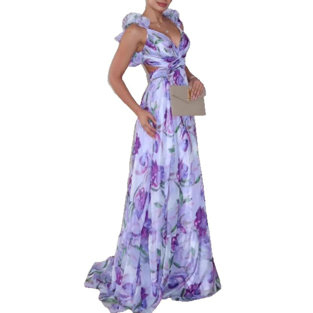 Damen Maxikleid im romantischen Vintage-Stil mit fließendem Rock und Rüschendetails Drune