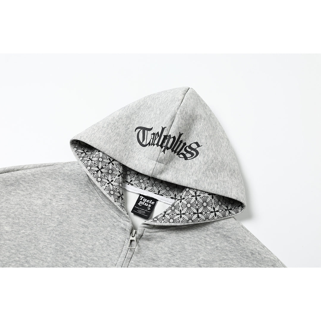 Unisex Kapuzenpullover im Urban‑Gothic‑Print mit geripptem Saum Drune