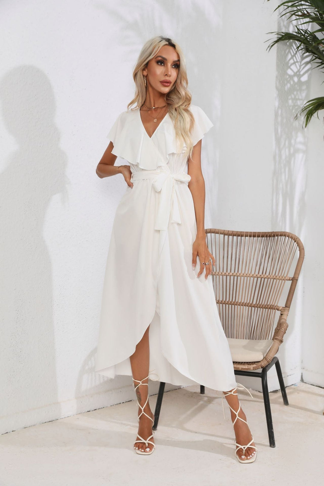 Damen Wickelkleid mit voluminösen Ärmeln und schickem Bindegürtel Drune