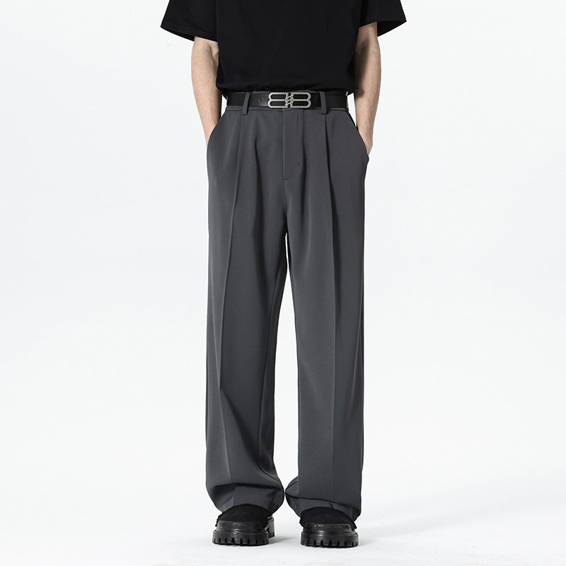Herren nan weite Bundfalte Stoffhose mit hoher Taille, gerade Beinform und dezenten Seitentaschen Drune