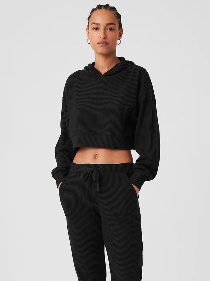 Damen Gerippte High‑Waist Loungehose mit Kordelzug und Bündchen Drune