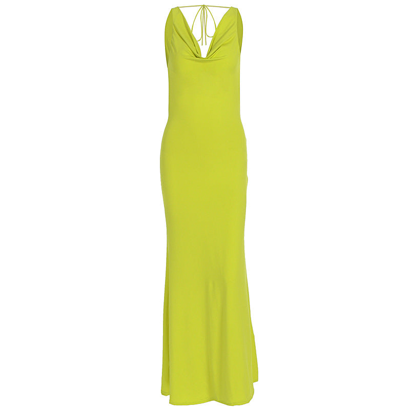 Damen Maxikleid mit tiefem Wasserfallausschnitt und figurumspielendem Schnitt Drune