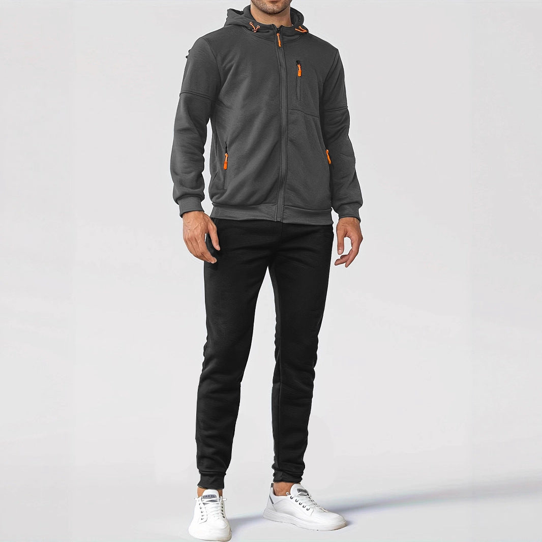 Herren technische Kapuzenjacke mit durchgehendem Frontreißverschluss, Brusttasche mit Reißverschluss und elastischen Bündchen Drune
