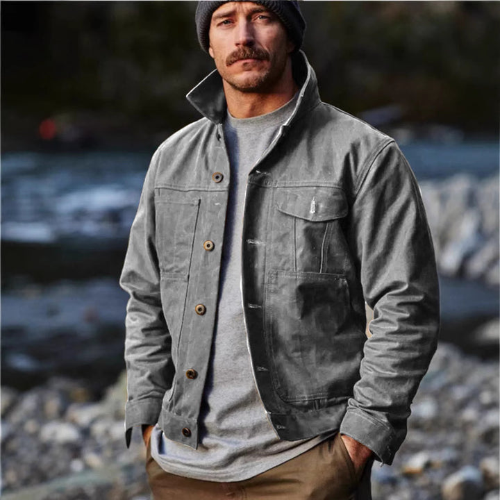 Herren robuste Utility-Jacke mit praktischen Taschen und hohem Kragen Drune