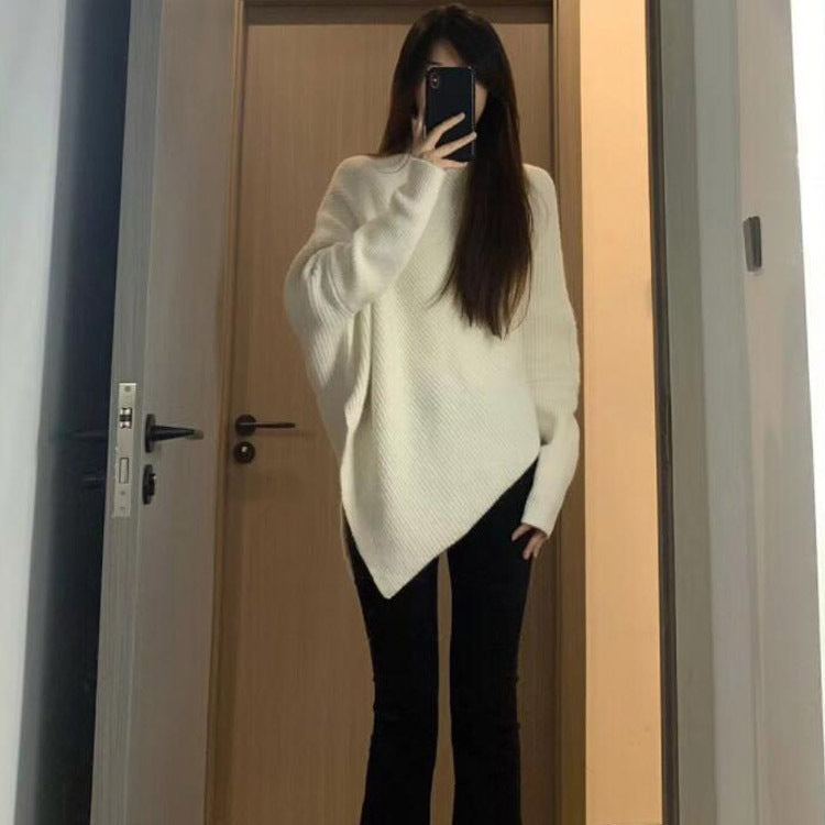 Damen Oversized Strickpullover mit asymmetrischem Schnitt und feiner Rippstruktur Drune