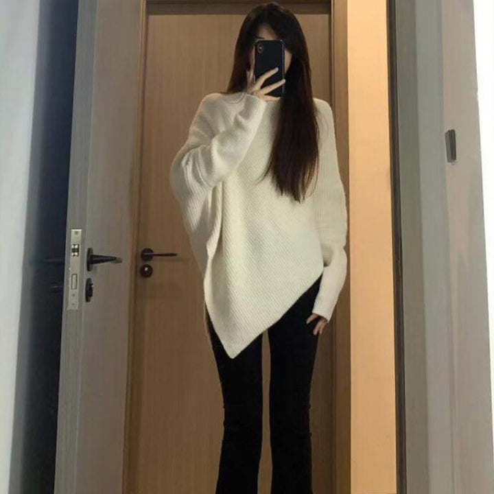 Damen Oversized Strickpullover mit asymmetrischem Schnitt und feiner Rippstruktur Drune