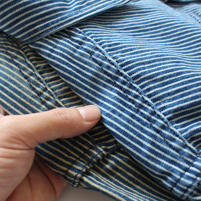Herren Gestreiftes Denim-Hemd mit Brusttaschen Drune
