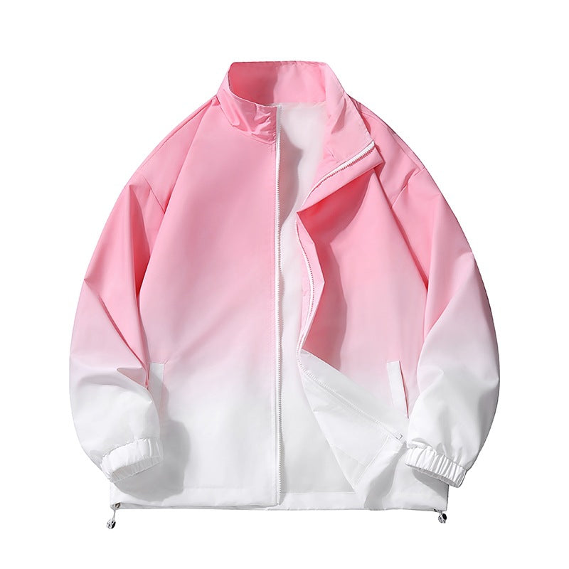 Herren leichte Farbverlauf Windbreakerjacke mit Stehkragen, durchgehendem Reißverschluss & Kordelzugsaum Drune