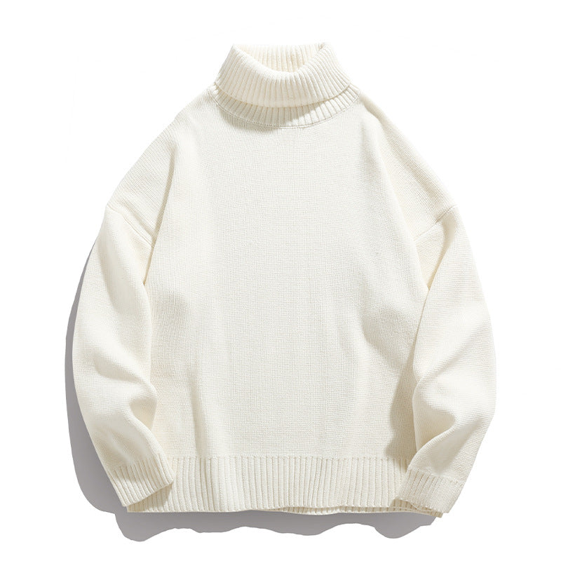 Unisex Lässiger Rollkragenpullover aus Feinstrick mit geripptem Kragen Drune