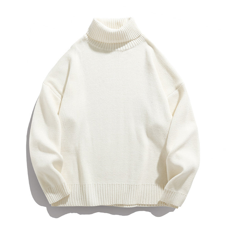 Unisex Lässiger Rollkragenpullover aus Feinstrick mit geripptem Kragen Drune