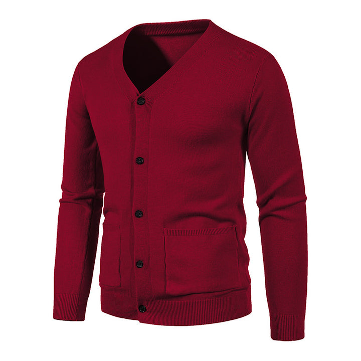 Herren nan leichte Feinstrick-Strickjacke mit V-Ausschnitt, durchgehender Knopfleiste und aufgesetzten Taschen Drune