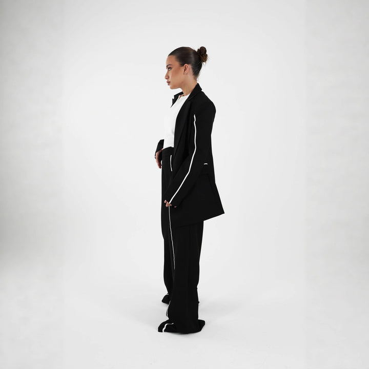 Damen eleganter Blazer-Anzug mit modischen Kontrastdetails Drune