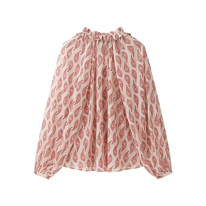 Damen nan locker geschnittene Chiffonbluse mit Rüschenkragen und Bandverschluss Drune