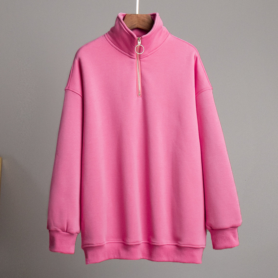 Damen lässiger Pullover mit steigendem Kragen und Reißverschluss Drune