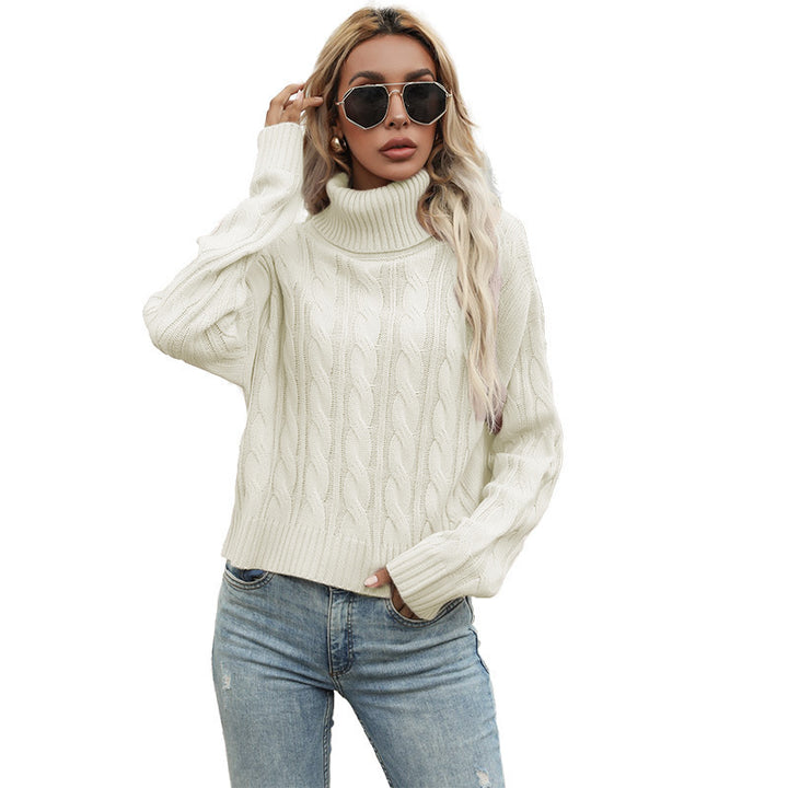 Damen Grobstrickpullover mit hohem Kragen und raffiniertem Zopfmuster Drune