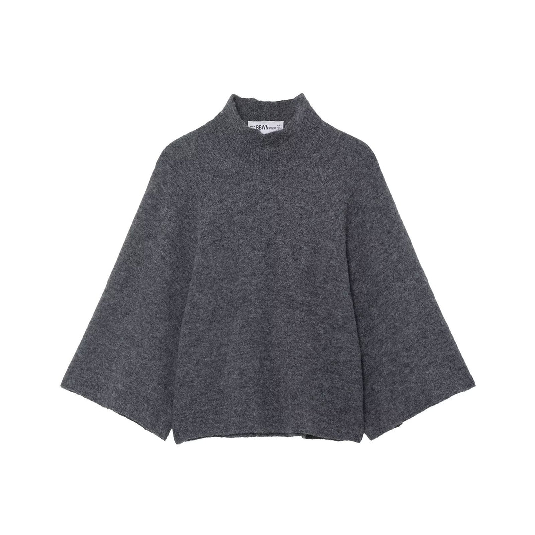 Damen 10+ oversized Strickponcho mit Stehkrragen und weiten Cape-Ärmeln Drune