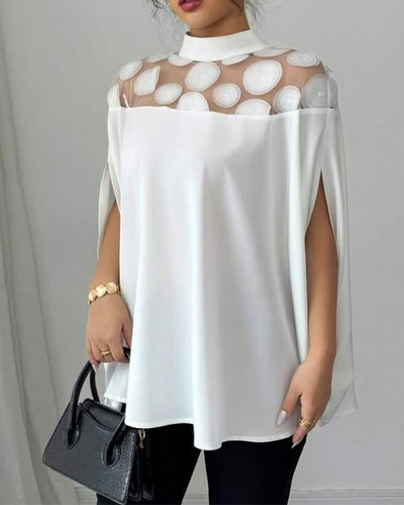 Damen nan weit geschnittene Bluse mit transparentem Rundapplikationseinsatz und Capeärmeln Drune