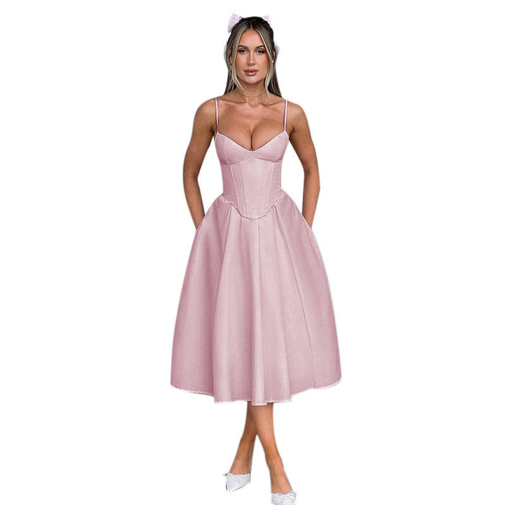 Damen Elegantes Maxikleid mit tailliertem Oberteil und schwingendem Rock Drune