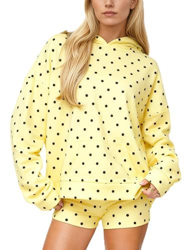 Damen Gepunkteter Oversize-Kapuzenpullover mit Kängurutasche Drune