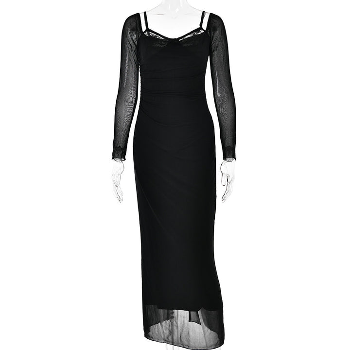 Damen Elegantes Maxikleid mit transparenten Ärmeln Drune