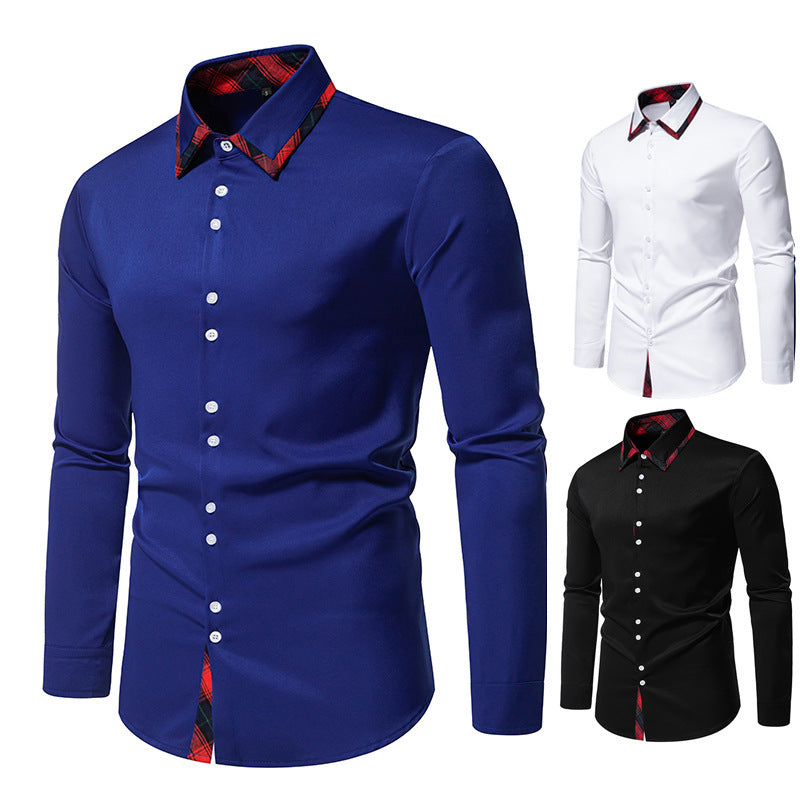 Herren elegantes Langarmhemd mit kreativem Kragen und kontrastierenden Details Drune