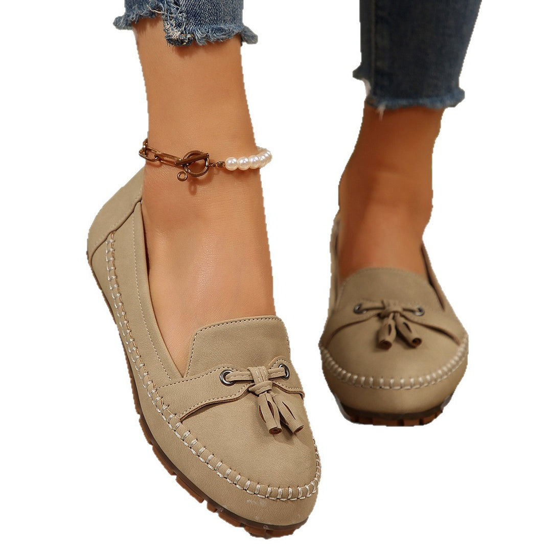 Damen nan klassische Mokassin-Loafer mit Quasten, Handnahtdetail und profilierter Gummisohle Drune