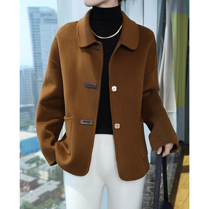 Damen Kurzmantel aus Wollmix mit Hemdkragen, kastiger Silhouette und Eingrifftaschen Drune