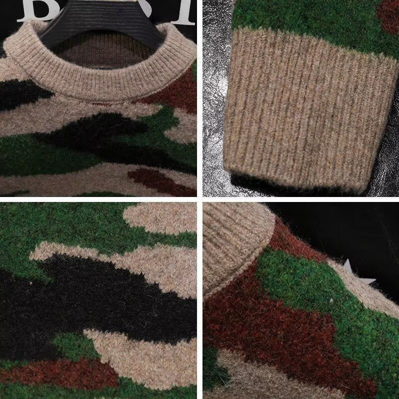 Herren Gemütlicher Grobstrickpullover mit Camouflage-Muster Drune