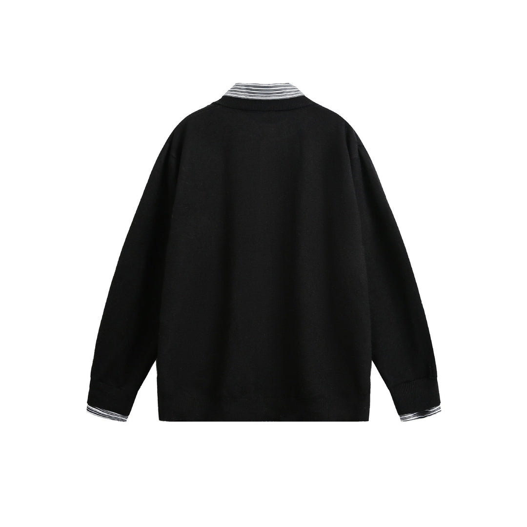 Unisex Lagenlook Strickcardigan mit eingearbeitetem Hemdkragen und Knopfleiste Drune