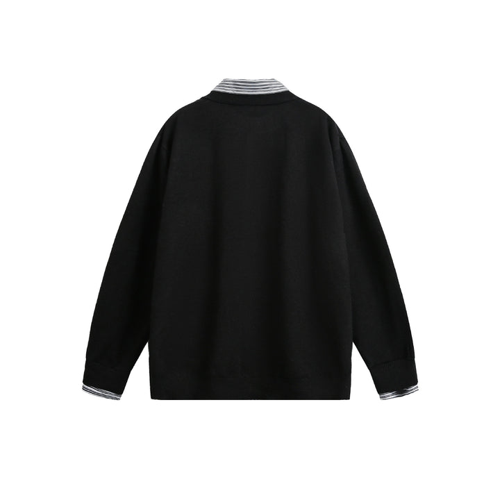 Unisex Lagenlook Strickcardigan mit eingearbeitetem Hemdkragen und Knopfleiste Drune