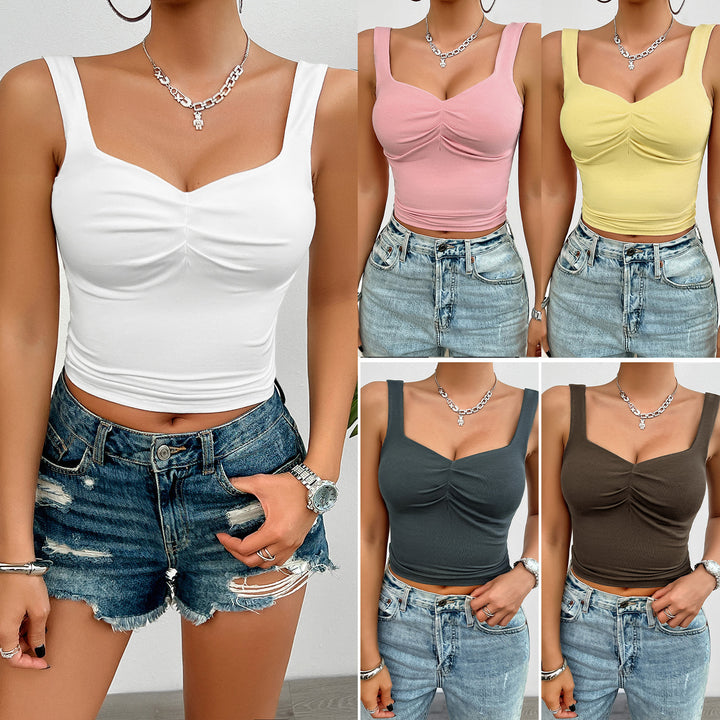 Damen Cropped Top mit Raffung und breiten Trägern Drune