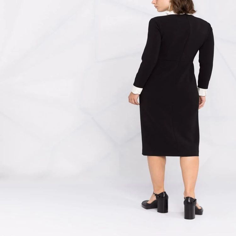 Damen Midikleid mit Peter-Pan-Kragen, tailliertem Schnitt und langen Ärmeln Drune