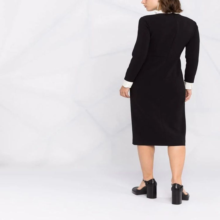 Damen Midikleid mit Peter-Pan-Kragen, tailliertem Schnitt und langen Ärmeln Drune