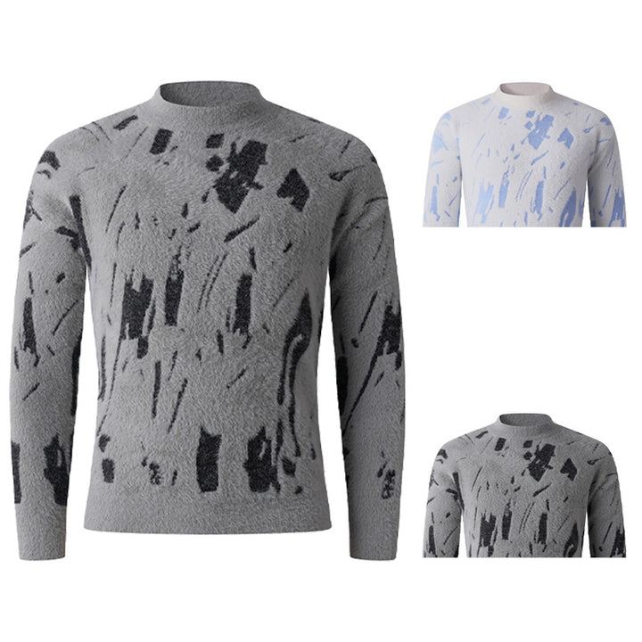 Herren Strukturierter Mockneck-Pullover mit abstraktem Brush-Pattern Drune