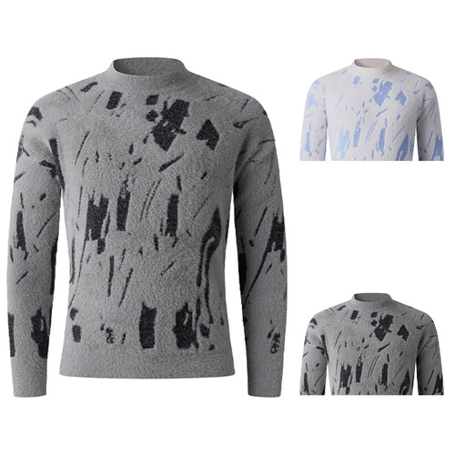 Herren Strukturierter Mockneck-Pullover mit abstraktem Brush-Pattern Drune