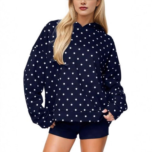 Damen Gepunkteter Oversize-Kapuzenpullover mit Kängurutasche Drune