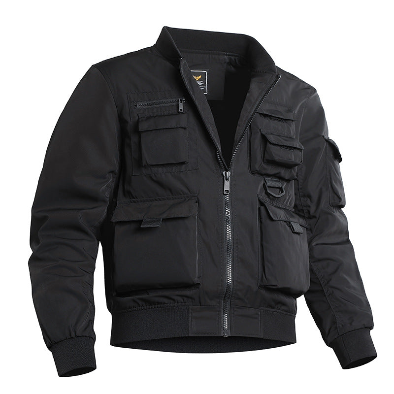 Herren Taktische Multitaschen-Bomberjacke mit Reißverschluss und elastischem Saum Drune