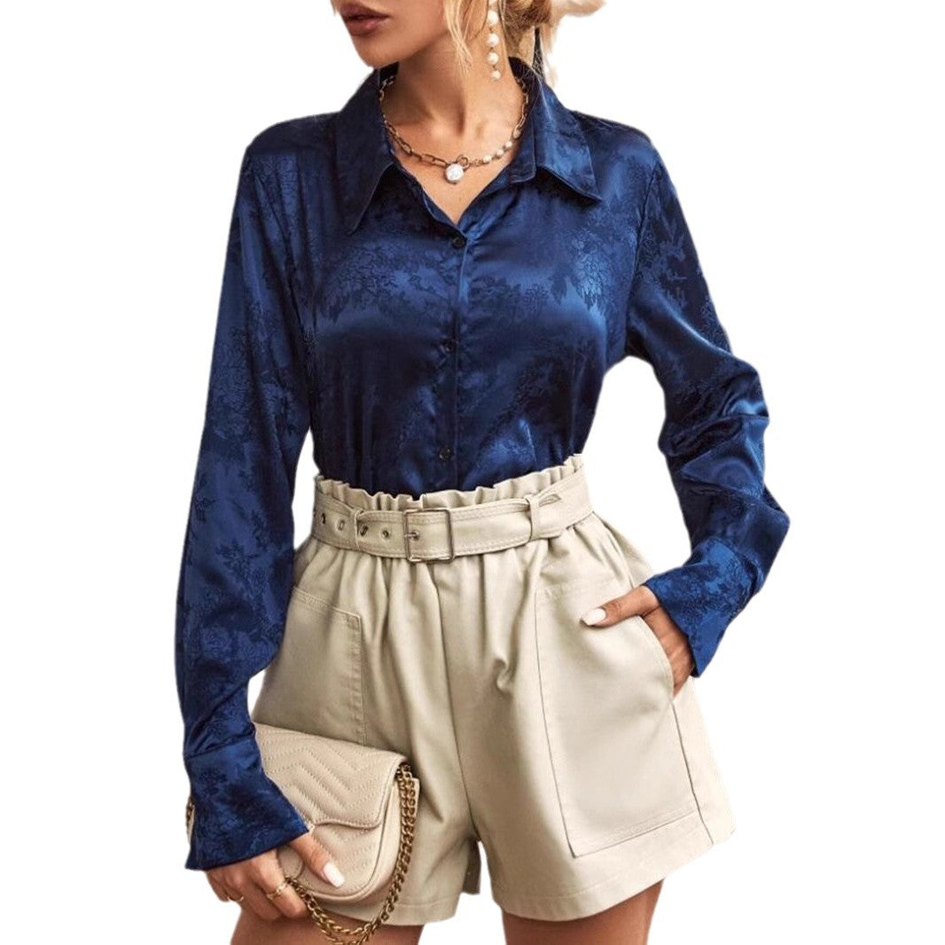 Damen elegante Seidenbluse mit floralem Muster und dezenten Glanz Drune