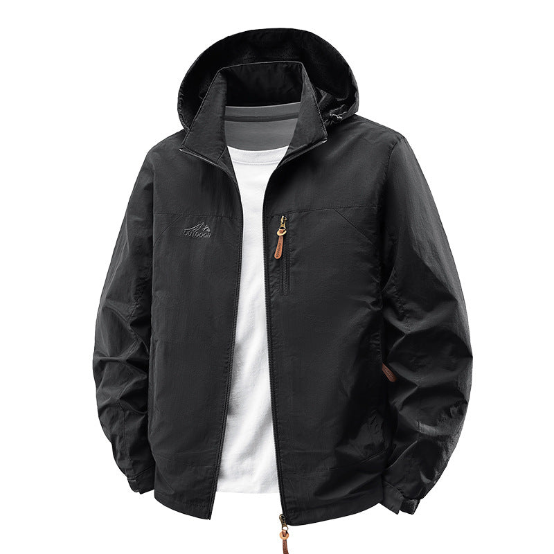 Unisex nan leichte wasserdichte Outdoorjacke mit Kapuze und wasserdichten Reißverschlusstaschen Drune
