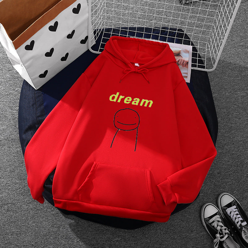 Unisex nan Oversize-Kapuzenpullover mit minimalistischem Smiley-Print, weichem Fleece-Innenfutter und praktischer Kängurutasche Drune