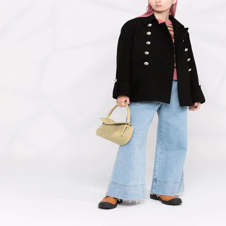 Damen Kurzer Boxy‑Wollmix‑Mantel im Military‑Look mit Zierrundknöpfen Drune