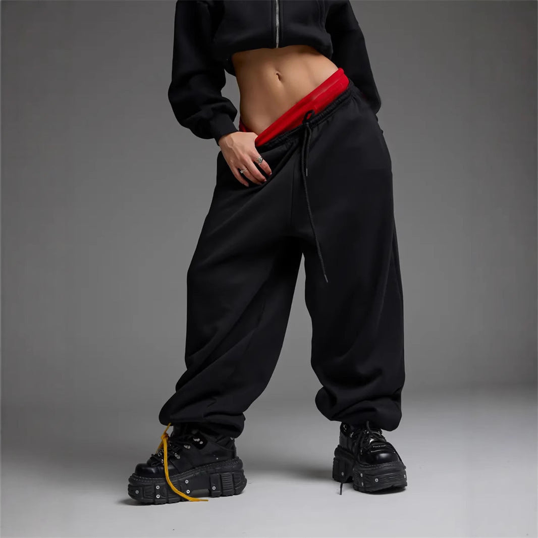 Damen trendige, weite Jogginghose mit elastischem Bund und verstellbarem Kordelzug Drune