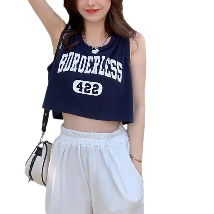 Damen lässiges Crop-Top mit kreativem Schriftzug und bequemen Materialien Drune