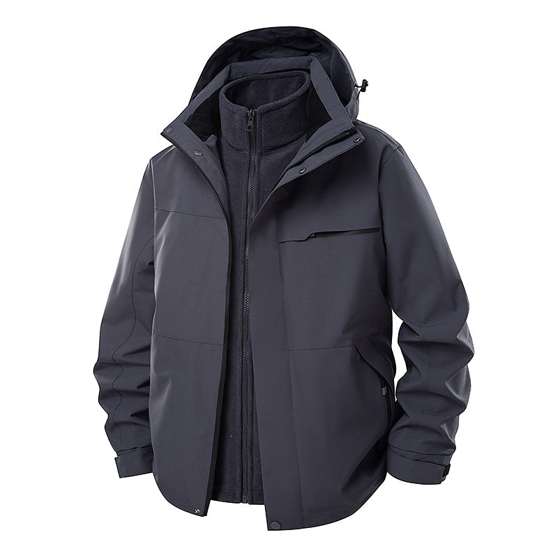 Herren zweilagige Funktions-Übergangsjacke mit abnehmbarer Fleece-Innenjacke, Kapuze & wasserabweisender Hülle Drune