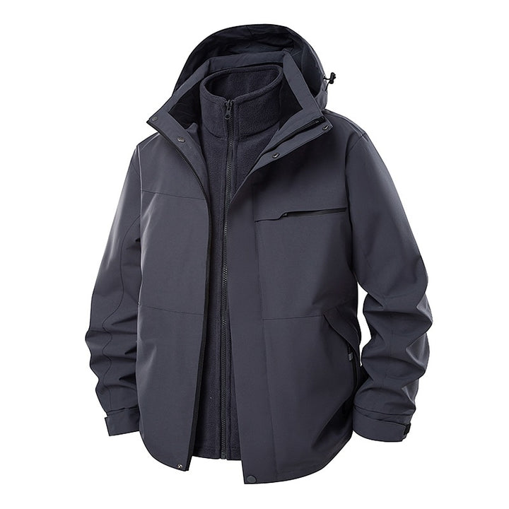 Herren zweilagige Funktions-Übergangsjacke mit abnehmbarer Fleece-Innenjacke, Kapuze & wasserabweisender Hülle Drune