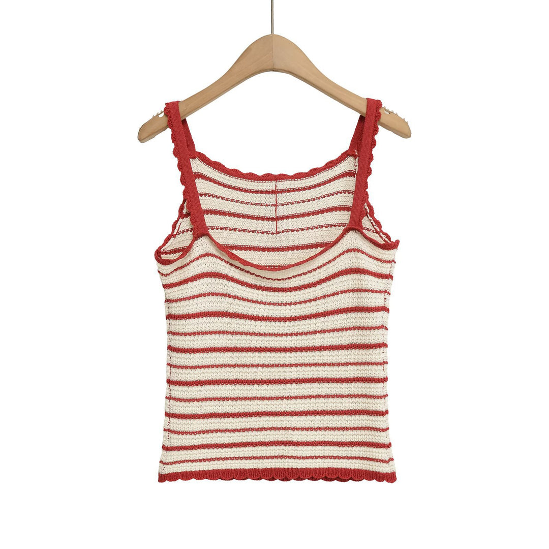 Damen leichtes Stricktop mit fröhlichem Streifenmuster und dekorativem Träger Schnitt Drune