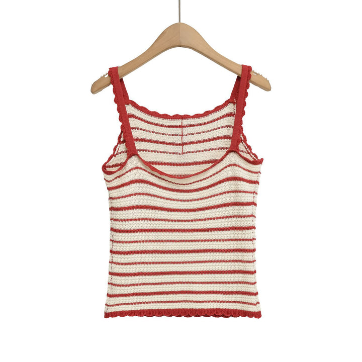 Damen leichtes Stricktop mit fröhlichem Streifenmuster und dekorativem Träger Schnitt Drune