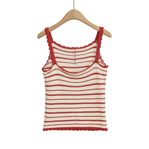 Damen leichtes Stricktop mit fröhlichem Streifenmuster und dekorativem Träger Schnitt Drune