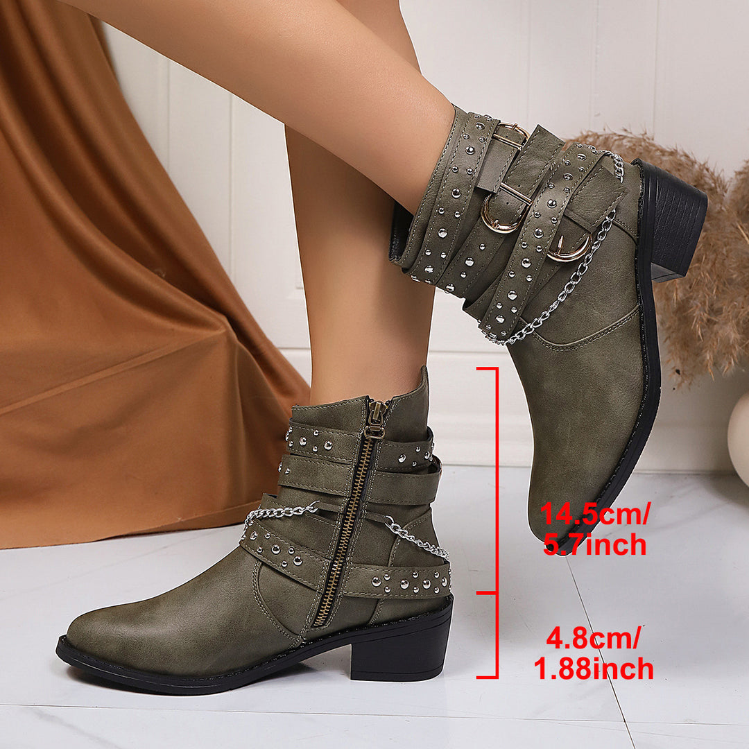 Damen Nietenbesetzte Stiefelette mit Ketten‑ und Schnallen‑Details Drune