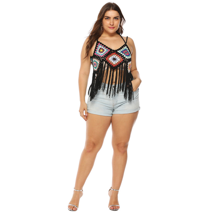 Damen gehäkeltes Crop-Top mit buntem Fransen-Design Drune